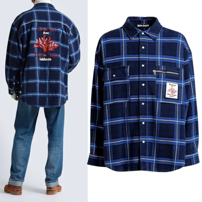 Palm Angels  |Tartan Street Style Long Sleeves Shirts