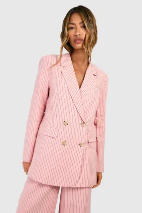 Pastel Pink Pinstripe Relaxed Fit Double Breasted Blazer