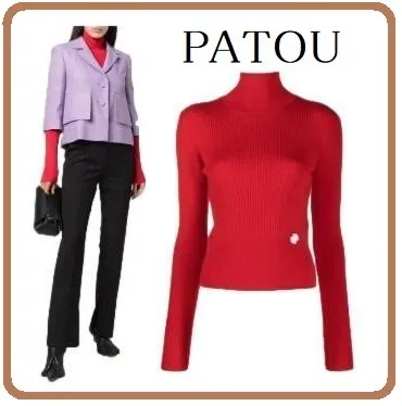 PATOU  |Wool Long Sleeves Plain Medium Logo V-neck & Crew neck