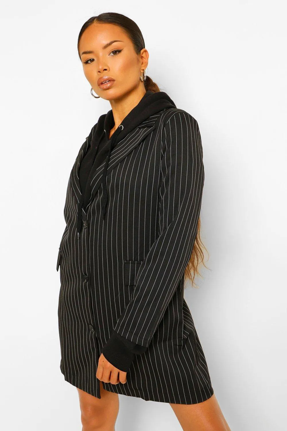 Pinstripe Oversized Blazer Dress