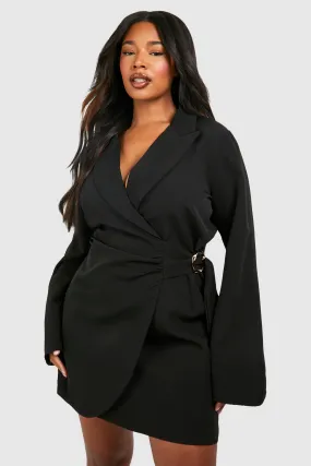 Plus Buckle Detail Tie Waist Tailored Blazer Dress