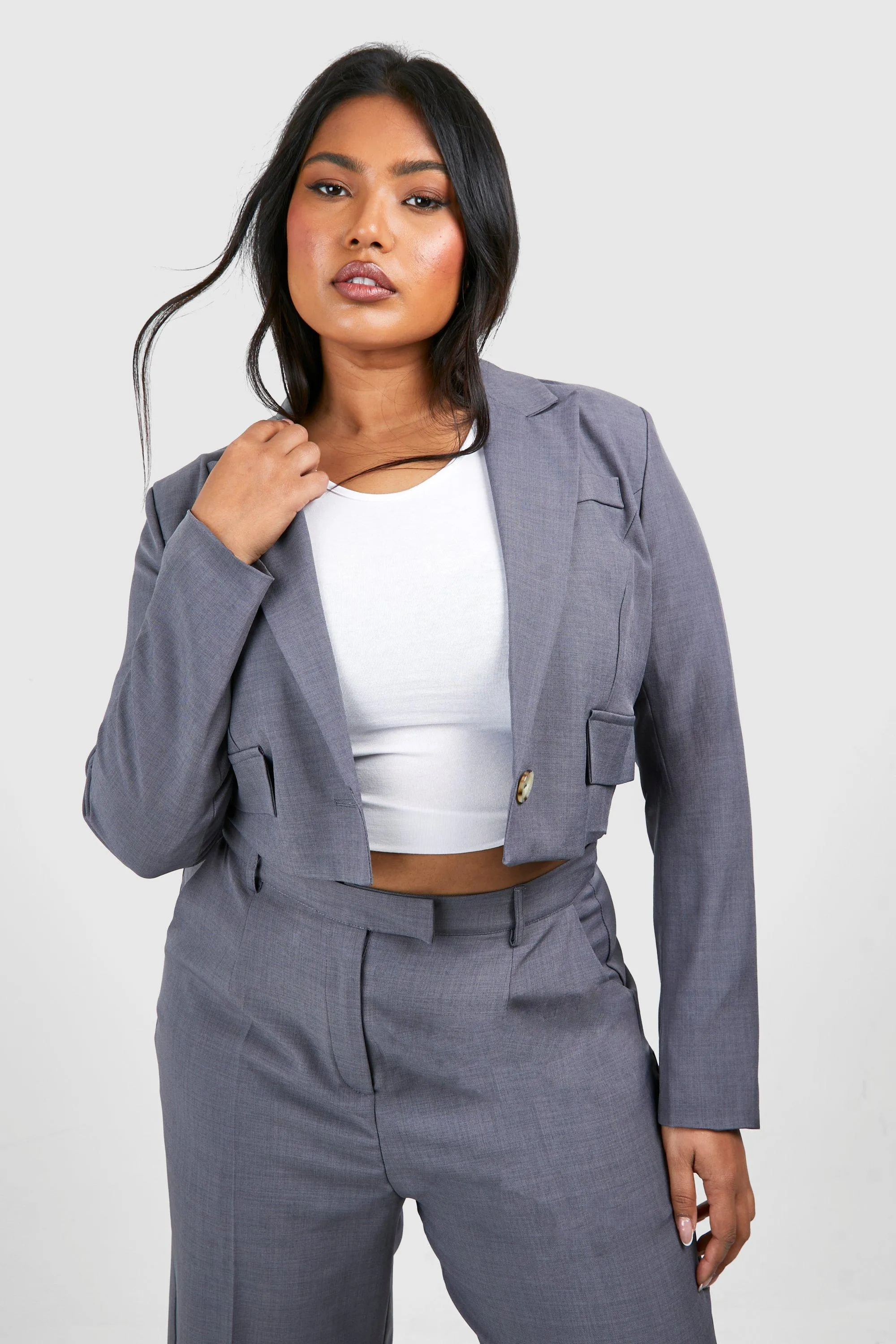 Plus Marl Cropped Single Button Blazer