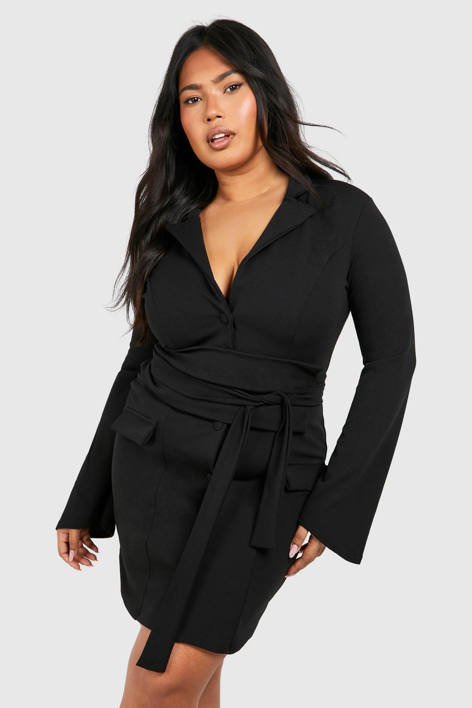 Plus Obi Waist Skort Blazer Dress