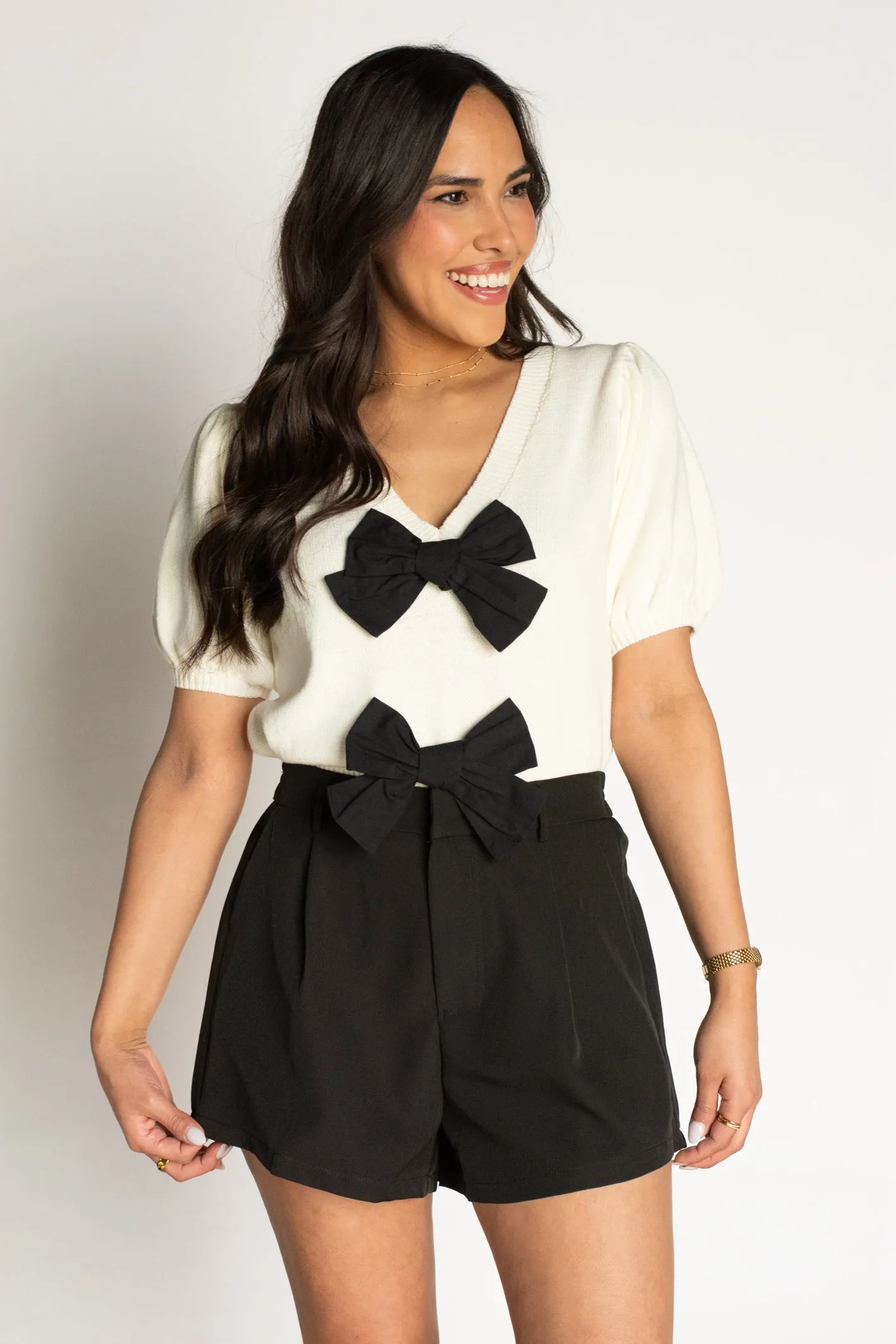 Poised Darling Ivory Bow Top