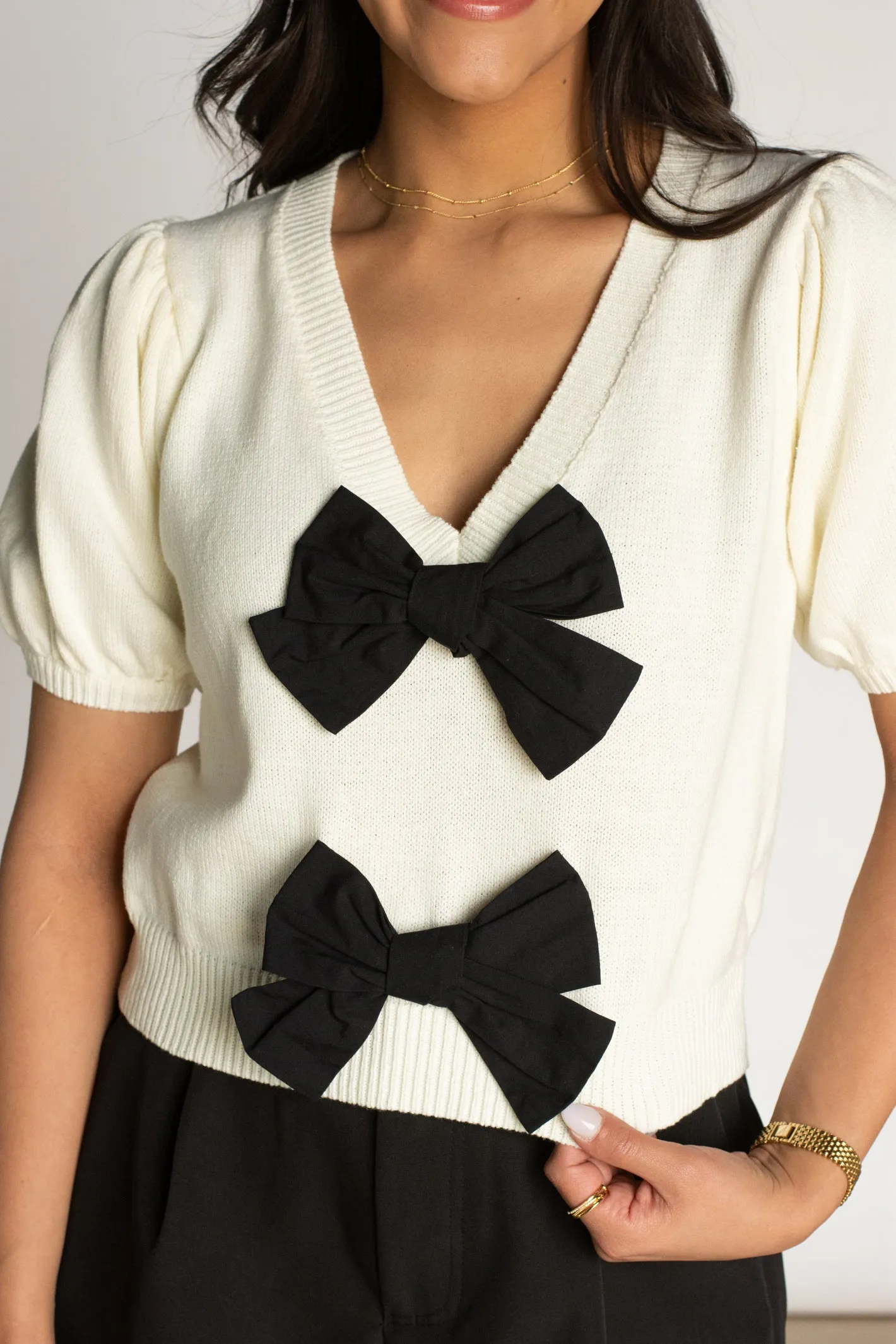 Poised Darling Ivory Bow Top