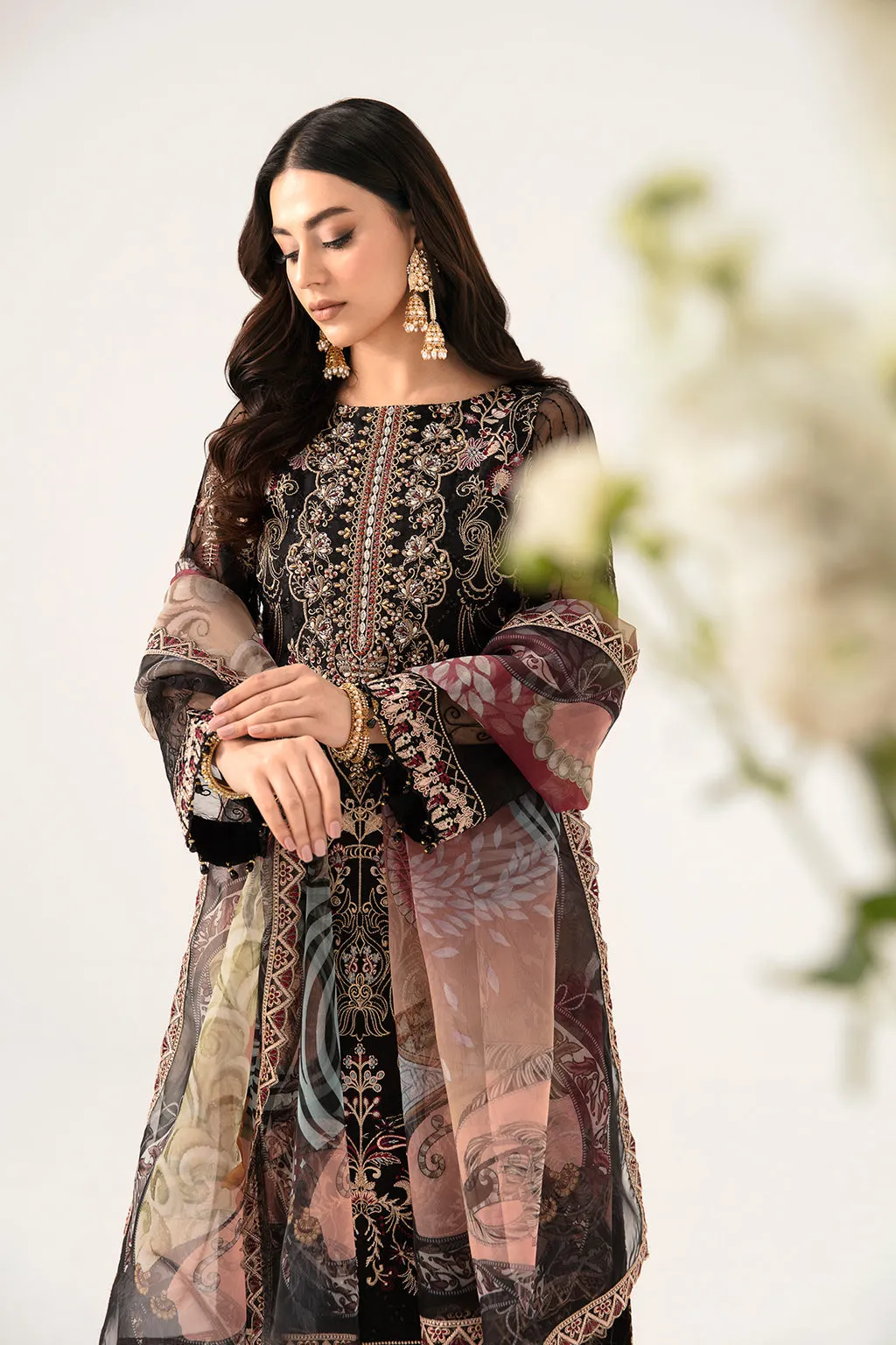 Ramsha Minhal Vol-11 Embroidered Organza Unstitched 3Pc Suit M-1105