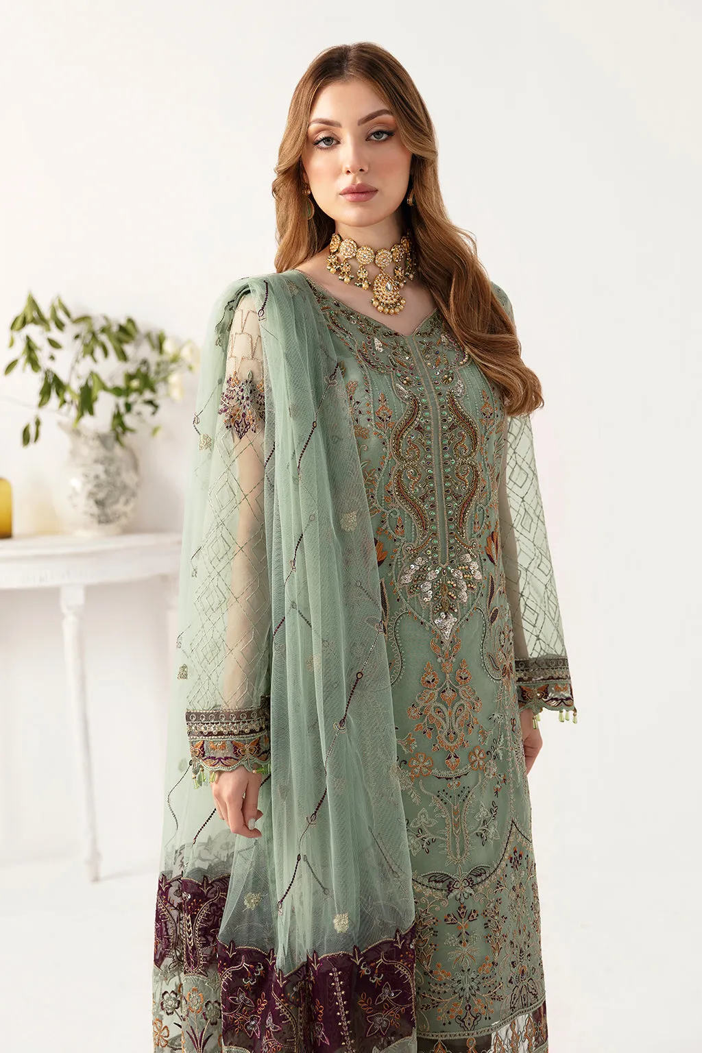 Ramsha Minhal Vol-11 Embroidered Organza Unstitched 3Pc Suit M-1108