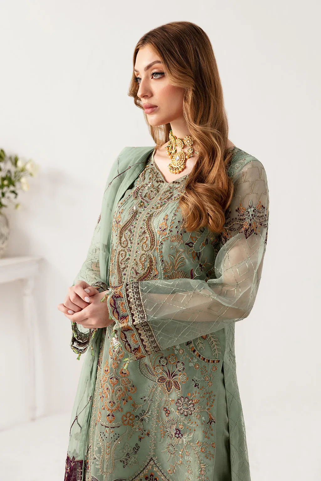 Ramsha Minhal Vol-11 Embroidered Organza Unstitched 3Pc Suit M-1108