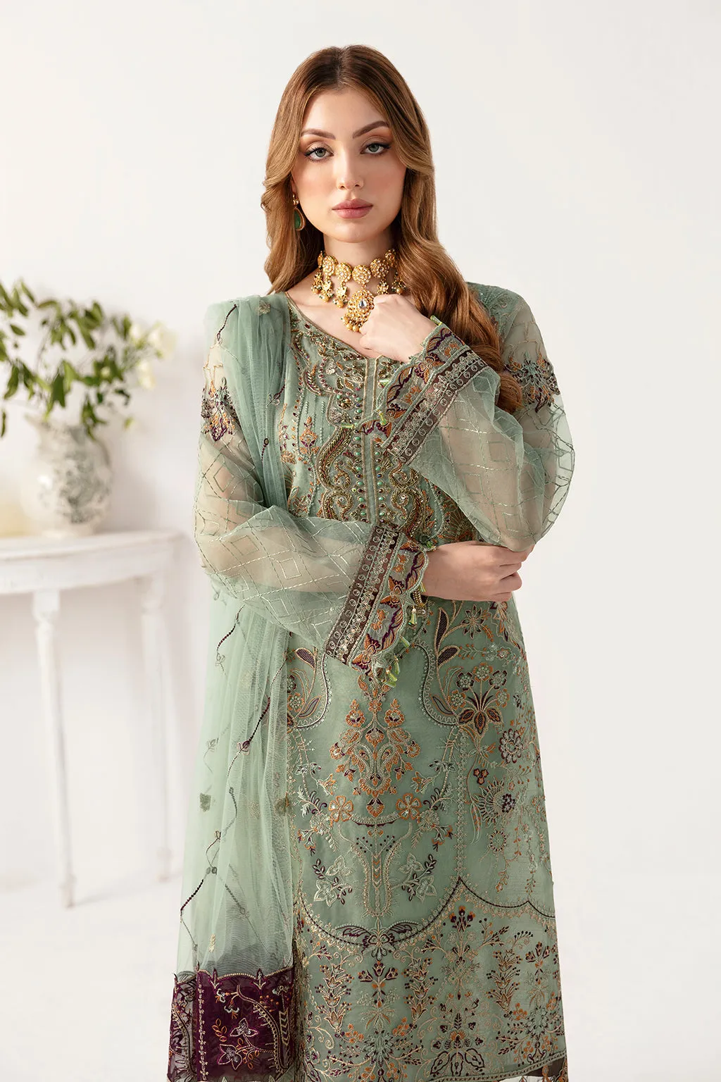 Ramsha Minhal Vol-11 Embroidered Organza Unstitched 3Pc Suit M-1108