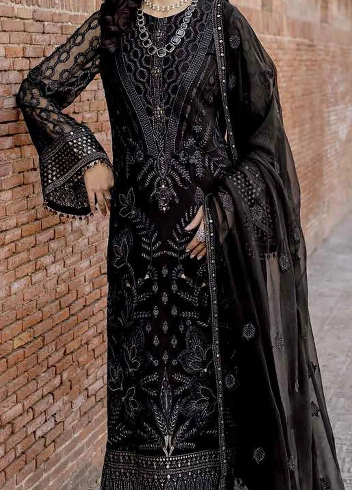 Safeera By Flossie Embroidered Chiffon 3 Piece Unstitched Suit FL24SF S-1302 DARK VEIL