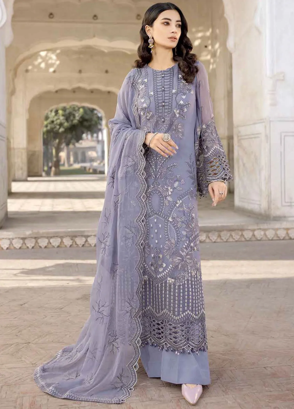 Safeera By Flossie Embroidered Chiffon 3 Piece Unstitched Suit FL24SF S-1303 VIOLET SWEET