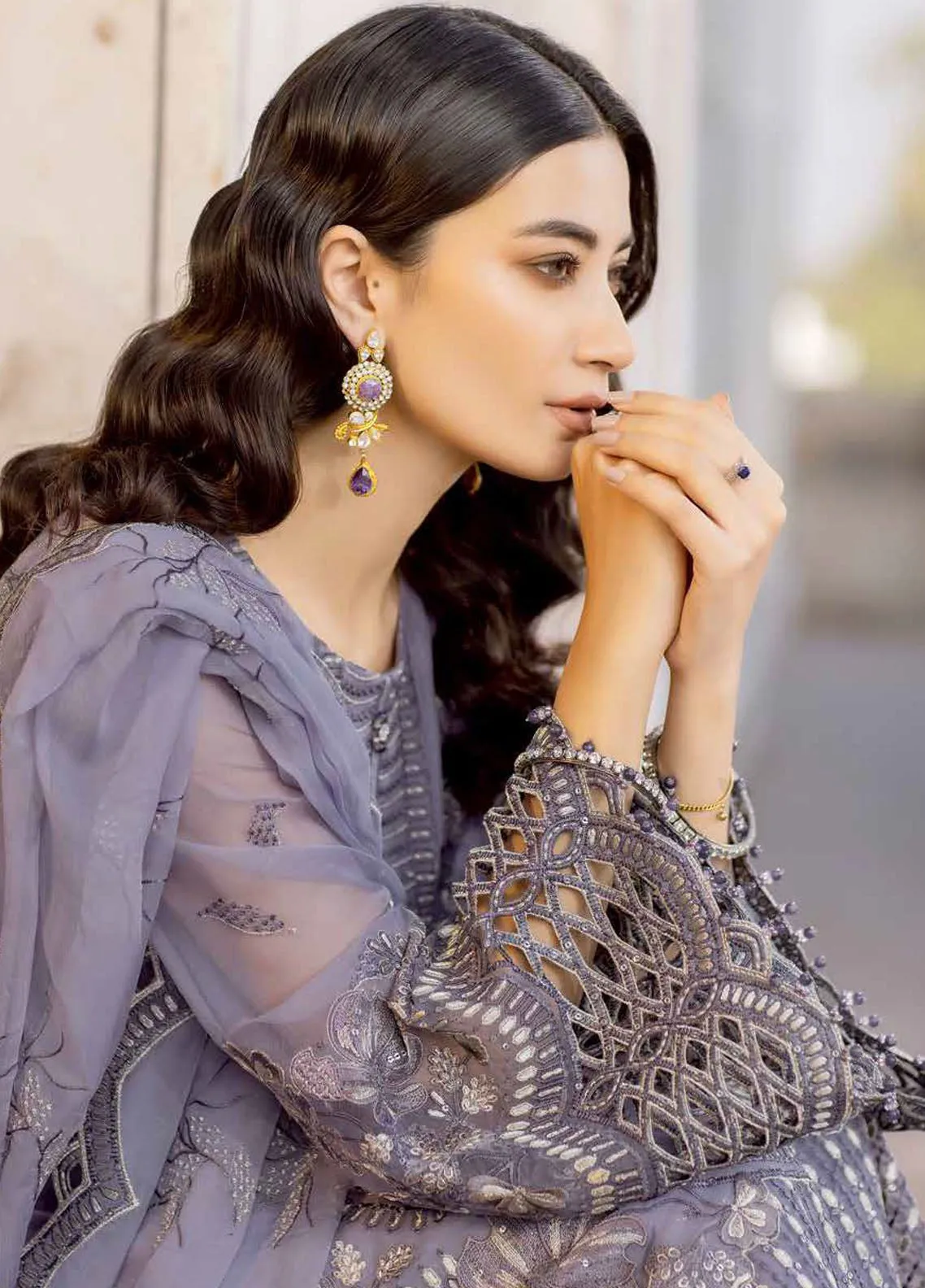 Safeera By Flossie Embroidered Chiffon 3 Piece Unstitched Suit FL24SF S-1303 VIOLET SWEET