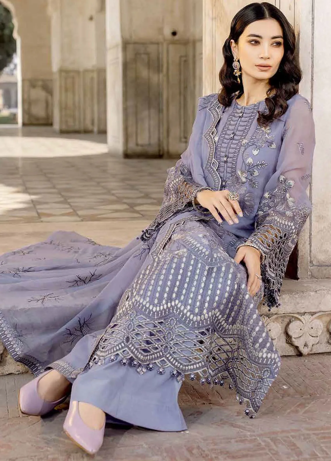 Safeera By Flossie Embroidered Chiffon 3 Piece Unstitched Suit FL24SF S-1303 VIOLET SWEET