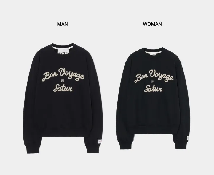 SATUR  |Unisex U-Neck Long Sleeves Cotton Logo Sweatshirts