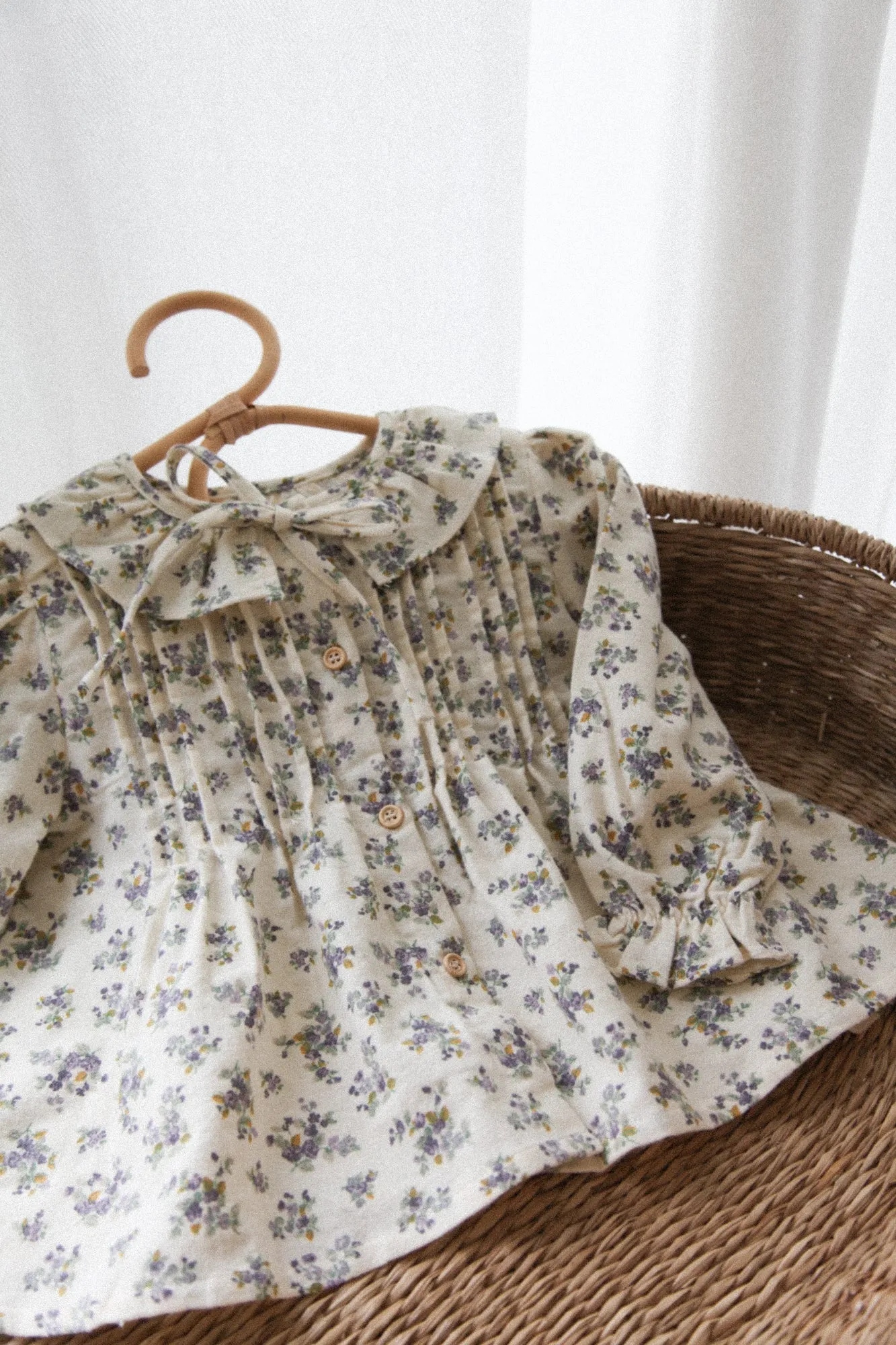 Soft Cotton Cream/Purple Floral Frill Collar Blouse