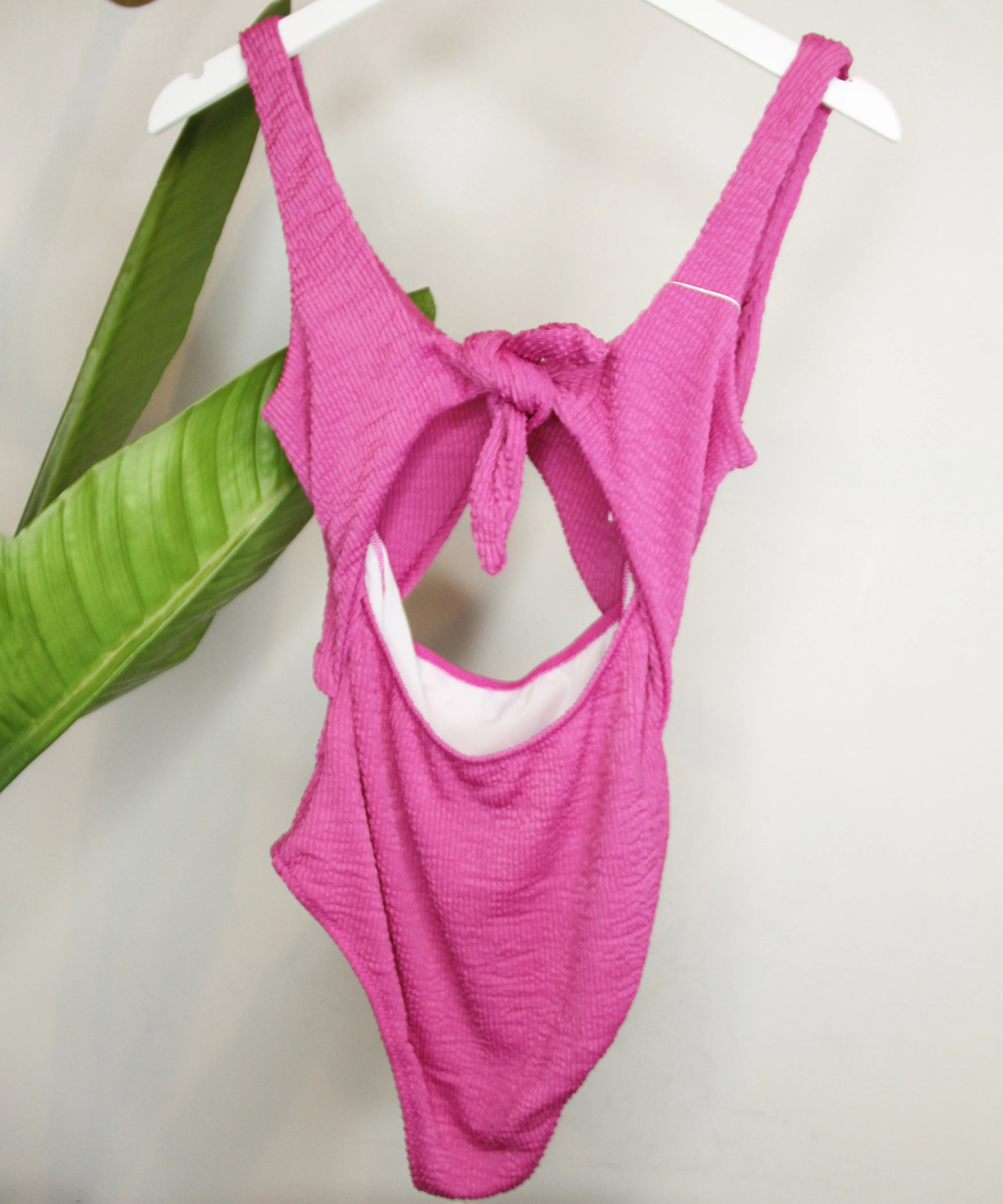 Solid Bathing Suit with Front Cut Out - Pink