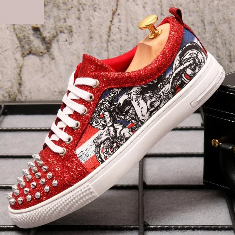 Solid Synthetic Leather Rivet Decor Lace-up Casual Shoes for Men