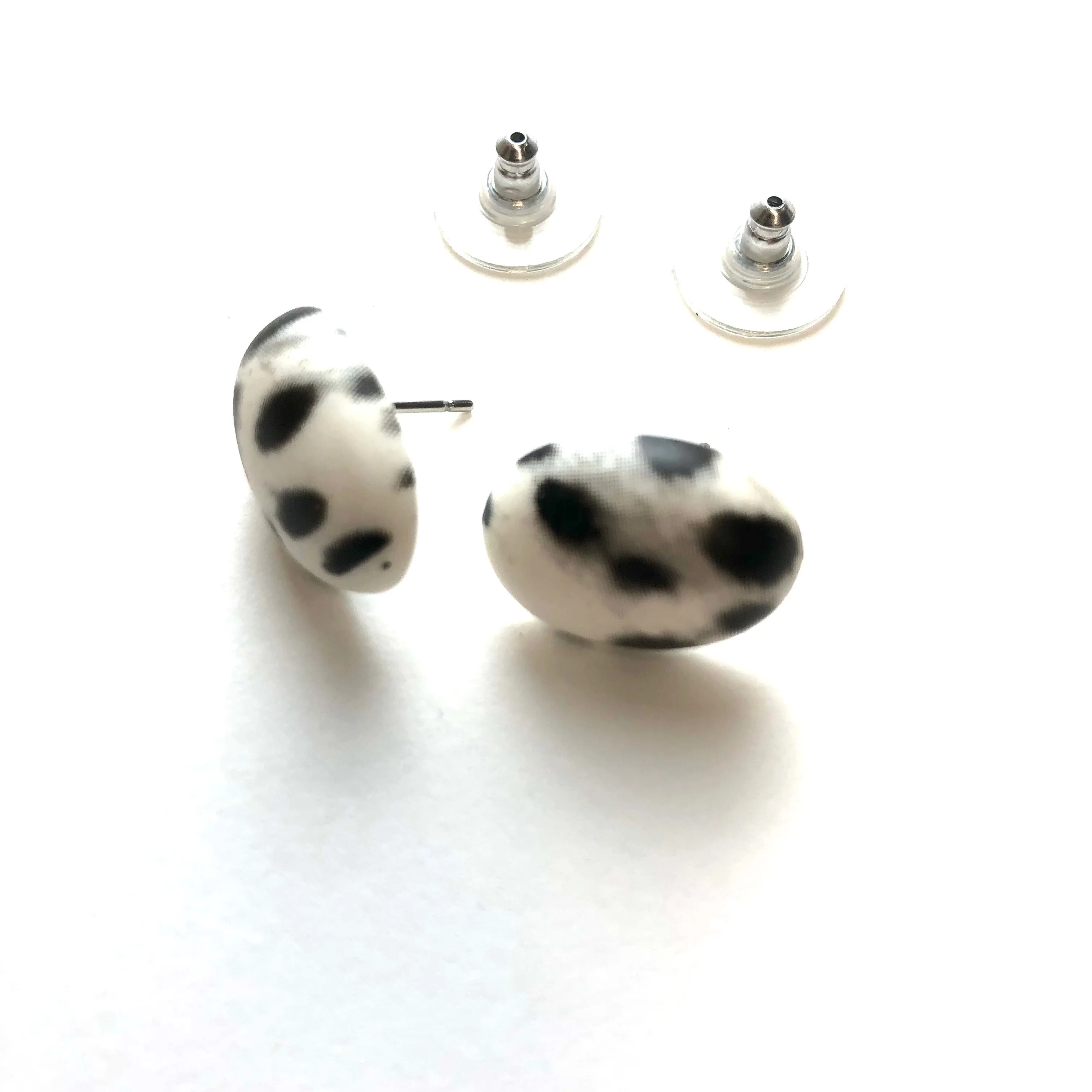 Spotted Dalmatian Oval Button Stud Earrings