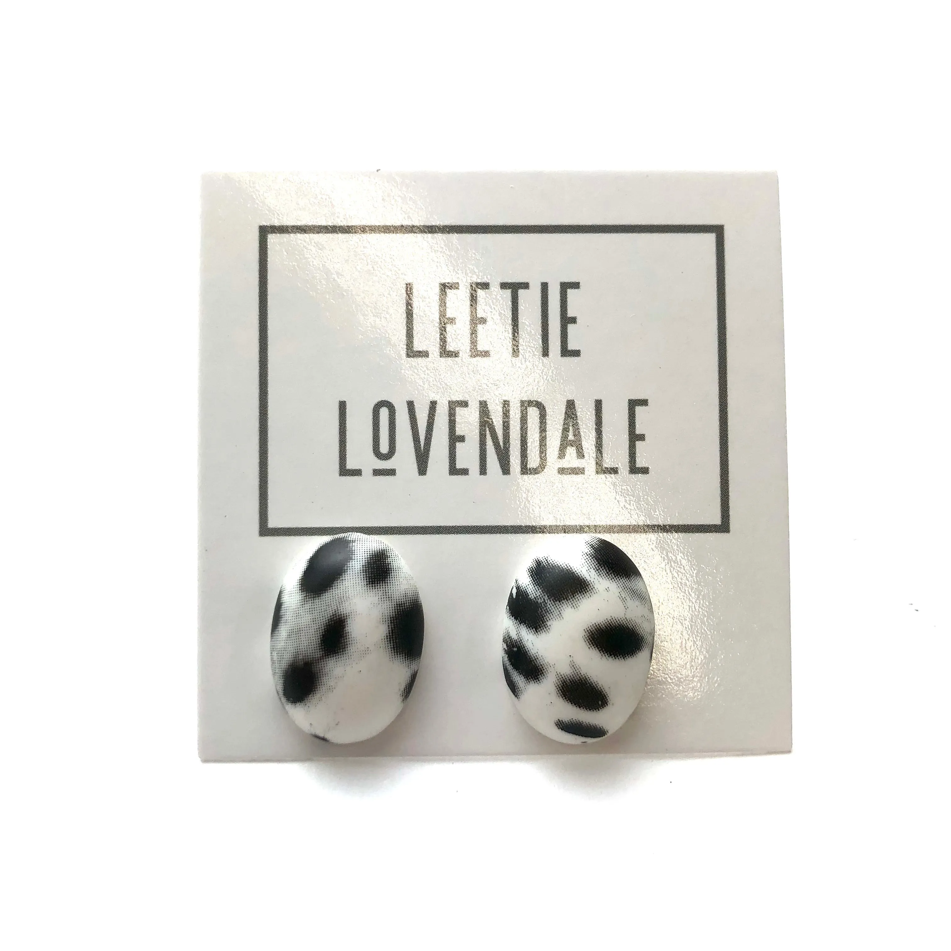 Spotted Dalmatian Oval Button Stud Earrings