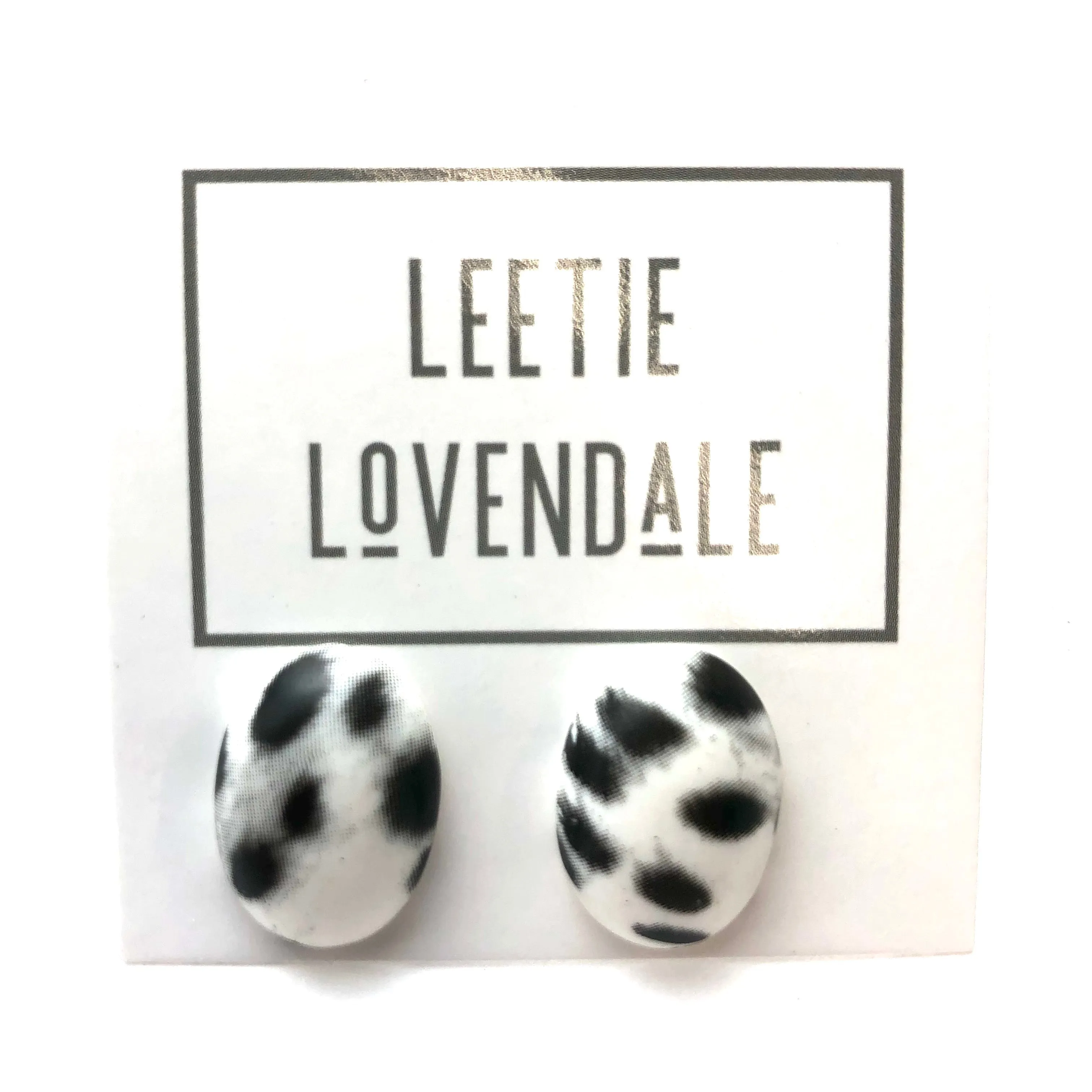 Spotted Dalmatian Oval Button Stud Earrings