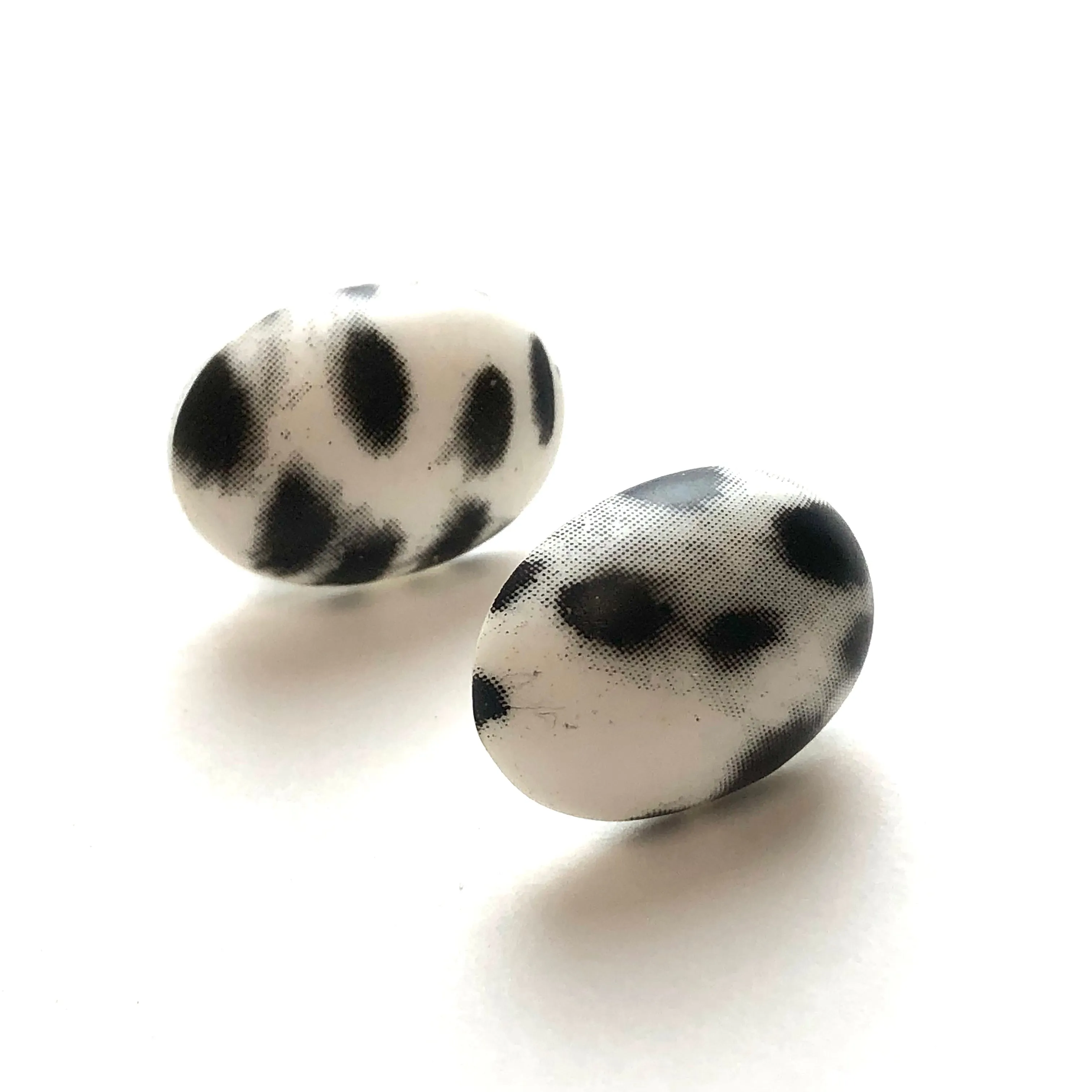 Spotted Dalmatian Oval Button Stud Earrings