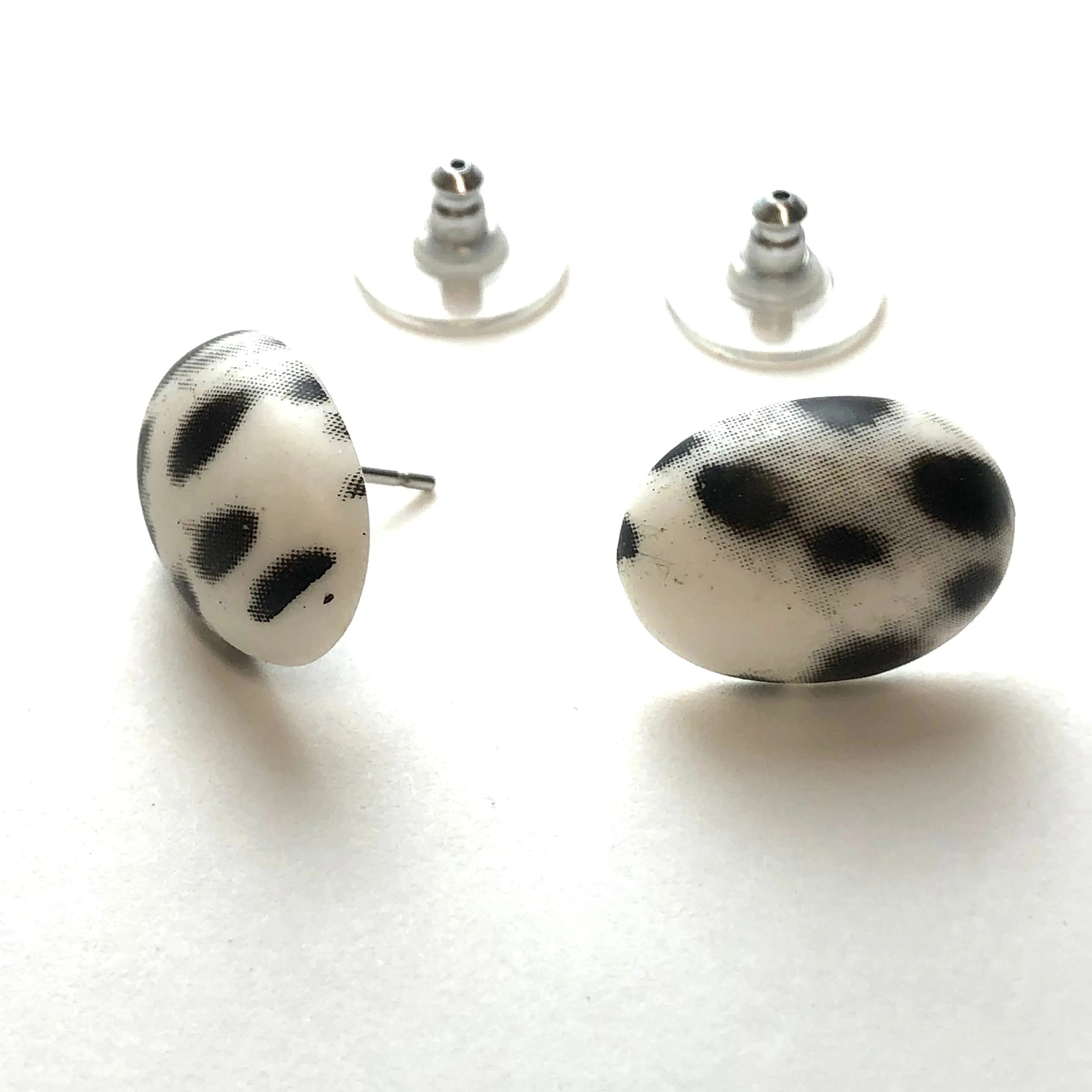 Spotted Dalmatian Oval Button Stud Earrings