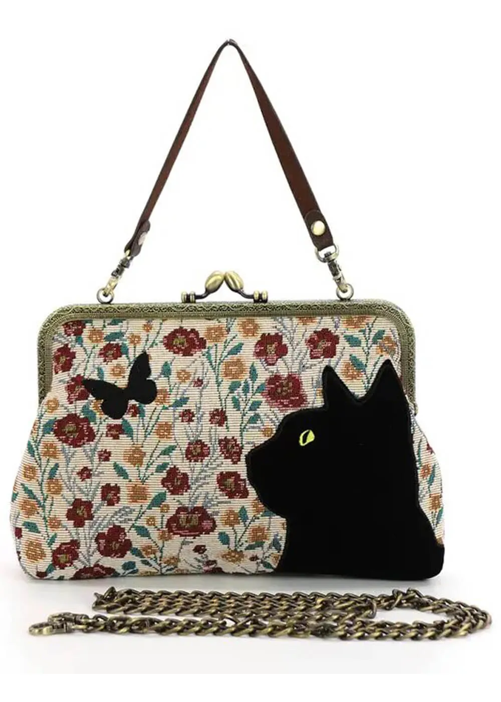 Succubus Bags Cat Butterfly Floral Kiss Lock Bag