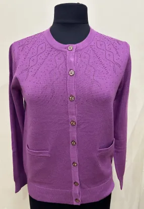 SV290- Castle Knitwear Deep Purple Cardigan w/ Diamond Detail