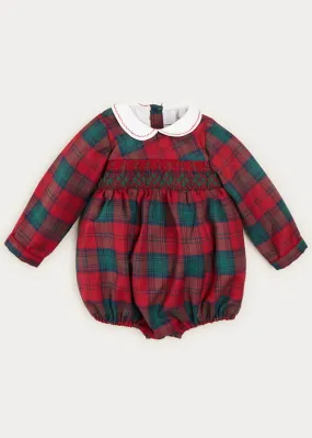 Tartan Handsmocked Peter Pan Collar Romper In Red (6mths-2yrs)