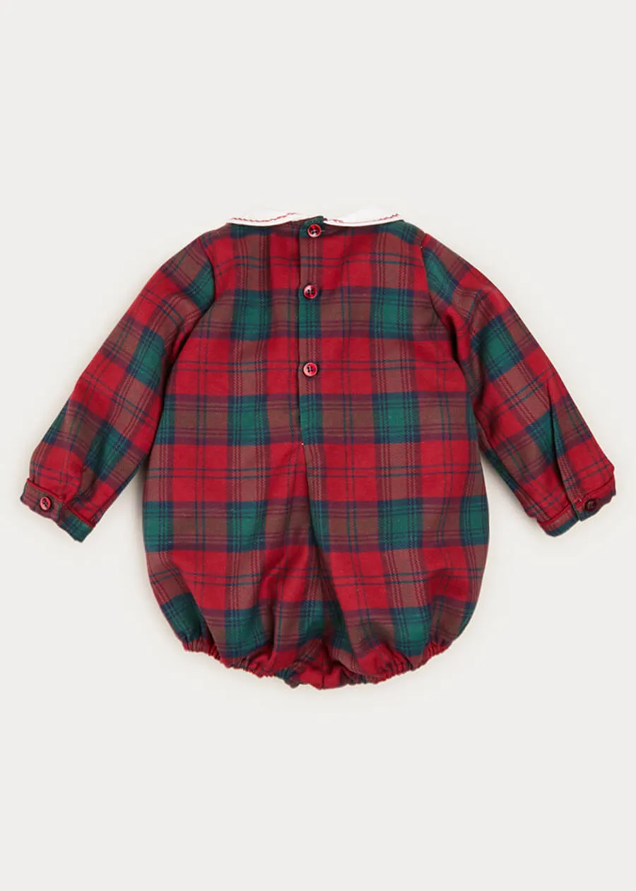 Tartan Handsmocked Peter Pan Collar Romper In Red (6mths-2yrs)