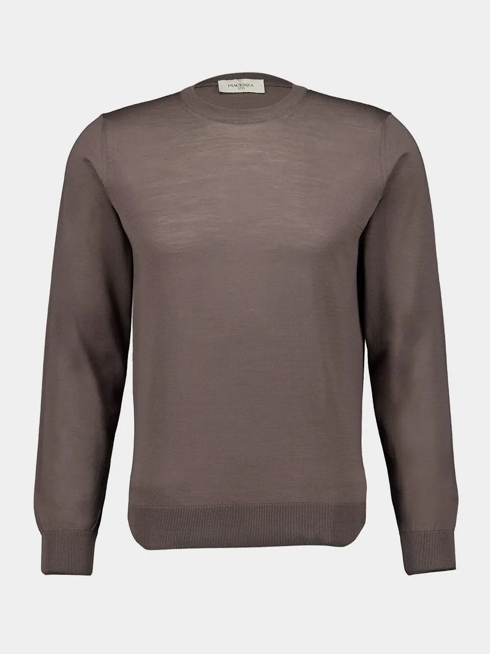 Taupe Virgin Wool Crew Neck Sweater