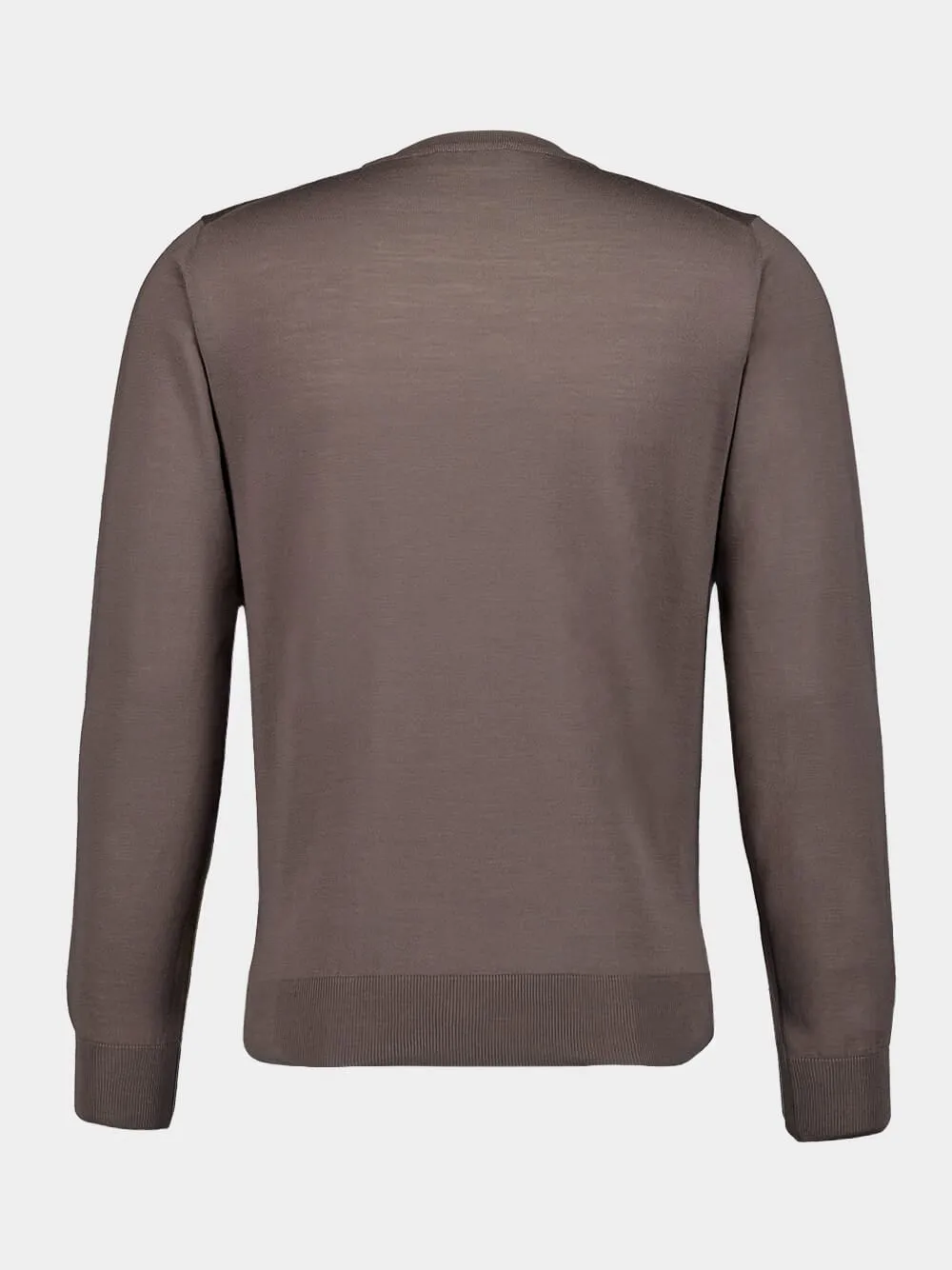 Taupe Virgin Wool Crew Neck Sweater