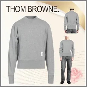 THOM BROWNE  |Crew Neck Long Sleeves Plain Cotton Logo Designers