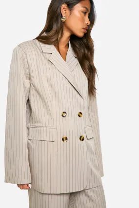 Tonal Pinstripe Oversized Double Breasted Tailored Blazer