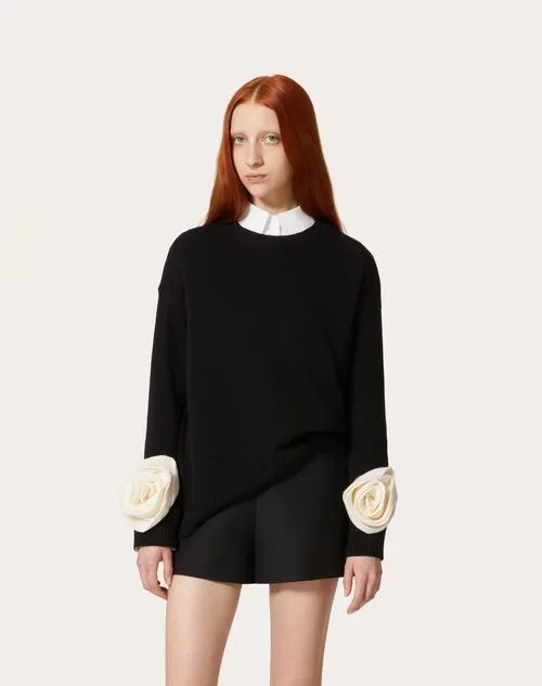 VALENTINO  |Wool Long Sleeves Plain Elegant Style V-neck & Crew neck