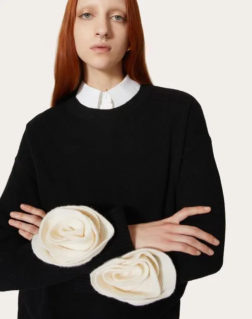 VALENTINO  |Wool Long Sleeves Plain Elegant Style V-neck & Crew neck