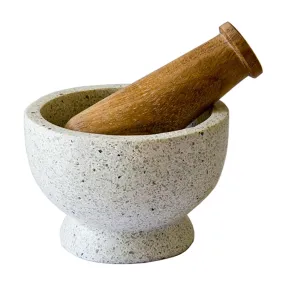 White Terrazzo Mortar & Acacia Wood Pestle 4 x 2.5