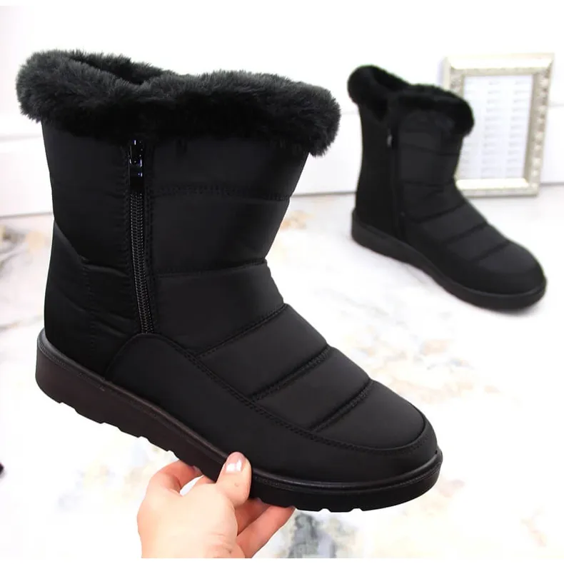 Women's insulated snow boots with fur, black Potocki PY16065