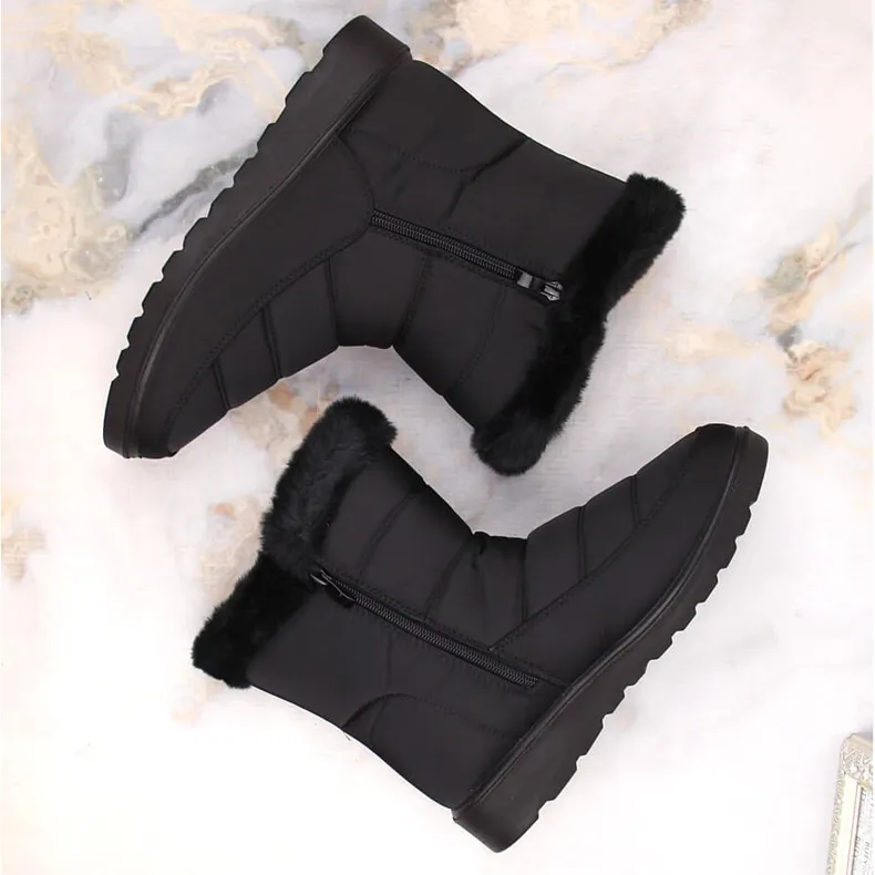 Women's insulated snow boots with fur, black Potocki PY16065