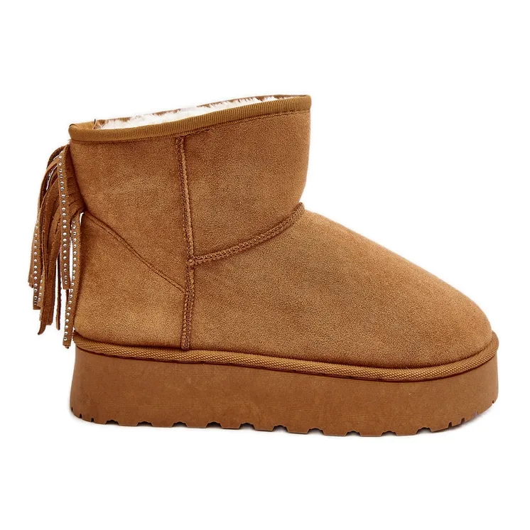 Women's snow boots on a massive platform with fringes Camel Lirico brown