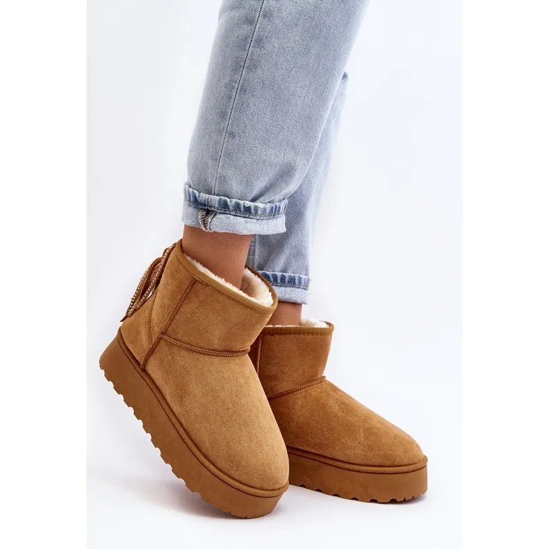 Women's snow boots on a massive platform with fringes Camel Lirico brown