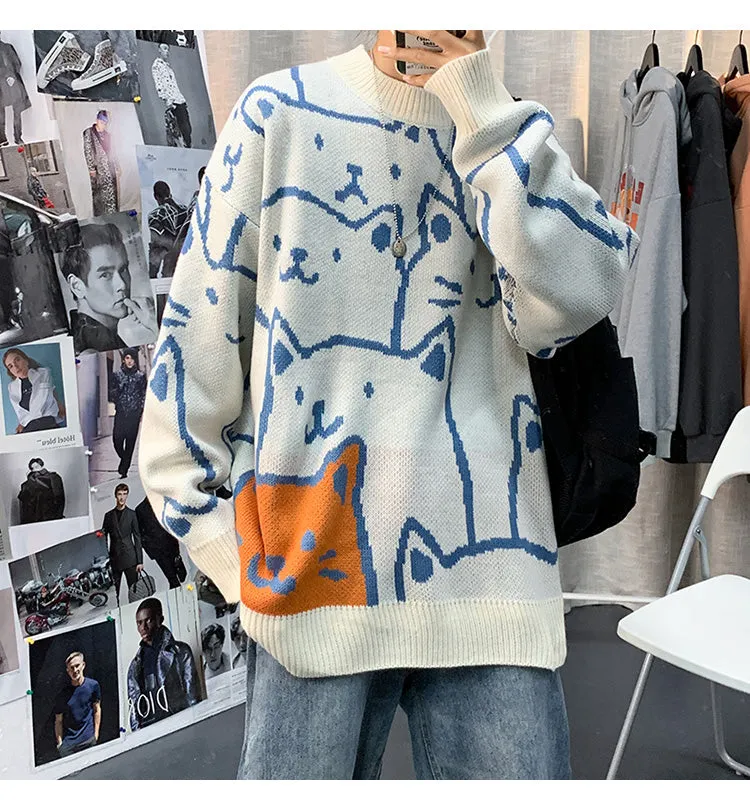 Xituodai Designed Printed Pullovers Men Kawaii Pattern All-match Oversize Korean Stylish Loose Warm Sweaters Teens Ins Fashion L