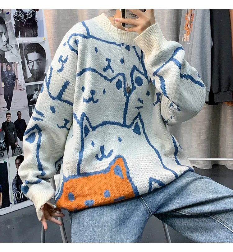 Xituodai Designed Printed Pullovers Men Kawaii Pattern All-match Oversize Korean Stylish Loose Warm Sweaters Teens Ins Fashion L