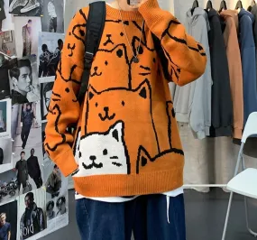 Xituodai Designed Printed Pullovers Men Kawaii Pattern All-match Oversize Korean Stylish Loose Warm Sweaters Teens Ins Fashion L