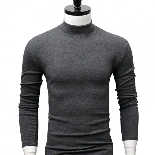 Xituodai Men Shirt Sweaters Solid Color Half High Collar Casual Slim Long Sleeve Keep Warm Tight Shirt Male for Men Clothes Inne