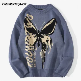 Xituodai Sweater Butterfly Print Soft Knitted O-neck Pullover Men's Clothing Harajuku Casual Streetwear Knitwear Oversize Tops S