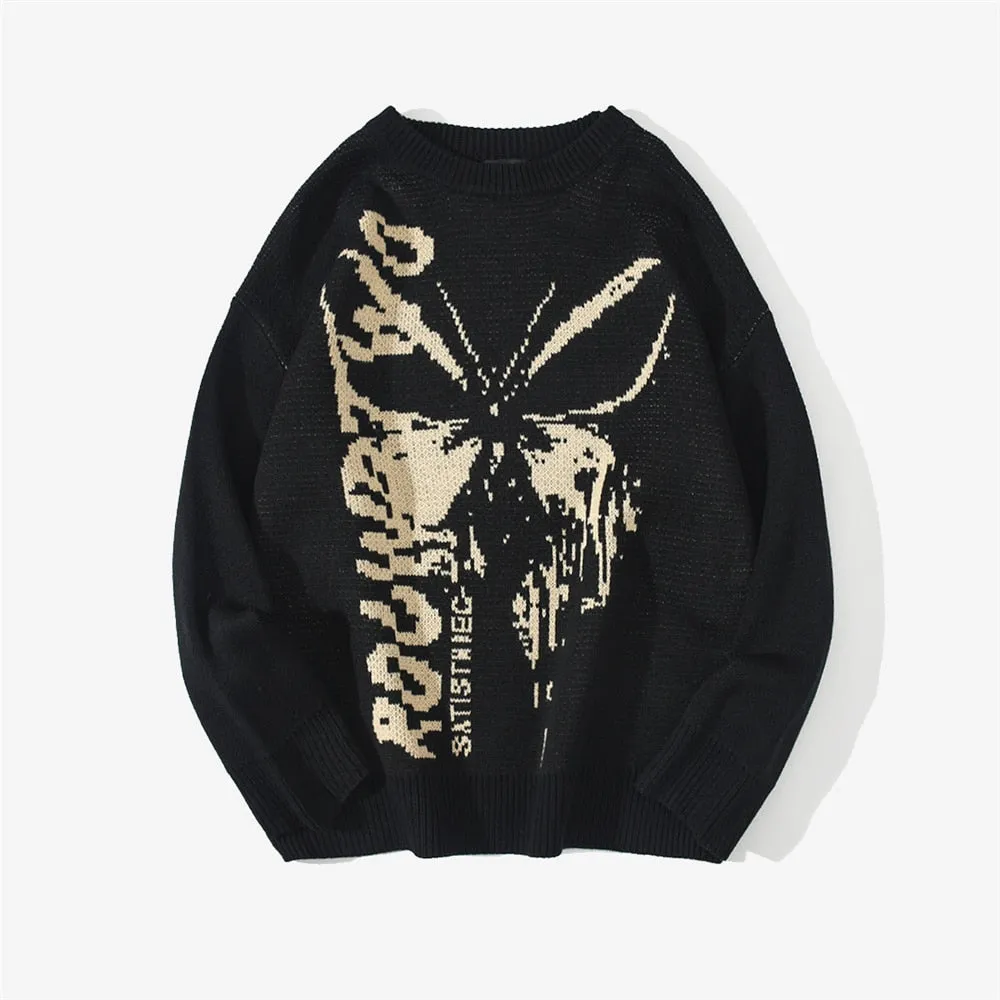 Xituodai Sweater Butterfly Print Soft Knitted O-neck Pullover Men's Clothing Harajuku Casual Streetwear Knitwear Oversize Tops S