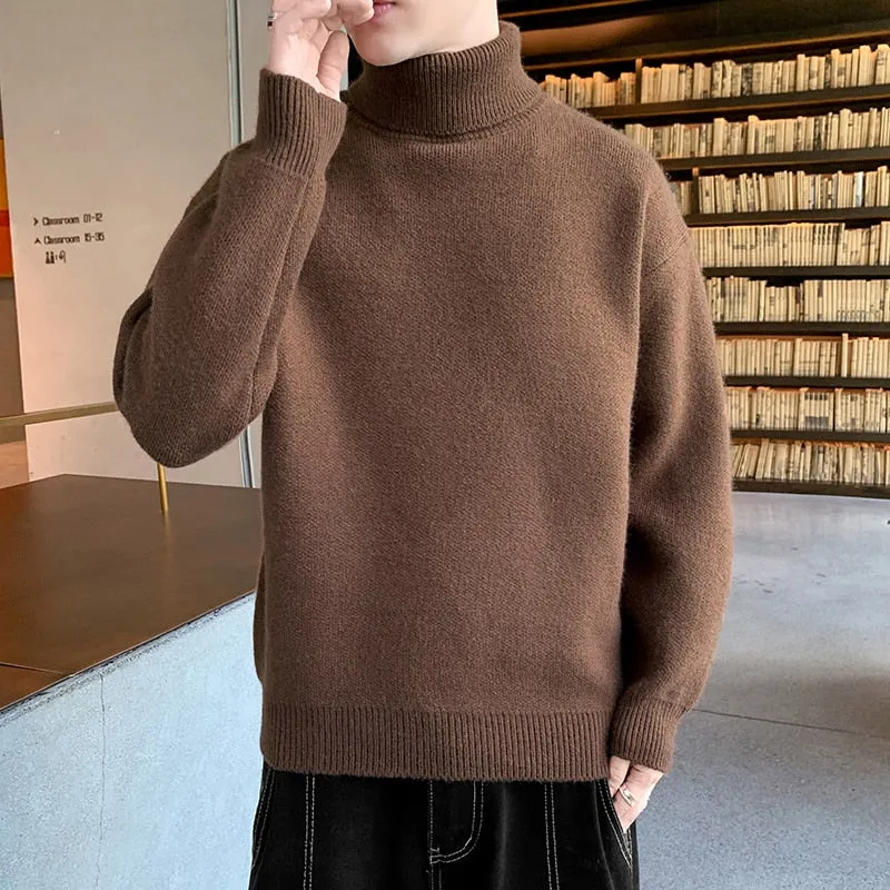 Xituodai Turtleneck Sweaters Men Loose Knitted Pullovers Fashion Youthful Vitality Knitted Turtleneck Sweater Men Warm Casual Pu