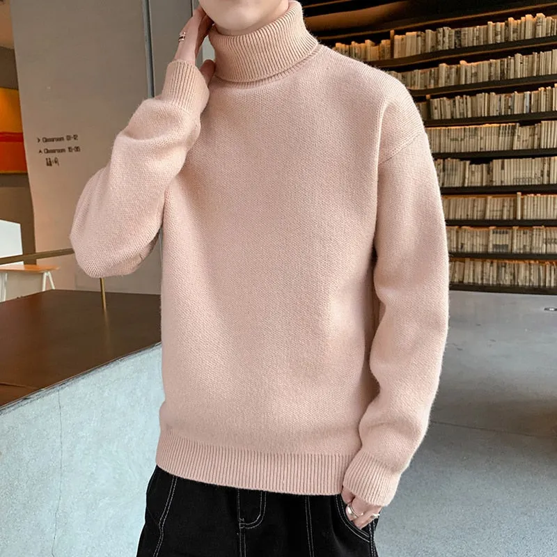 Xituodai Turtleneck Sweaters Men Loose Knitted Pullovers Fashion Youthful Vitality Knitted Turtleneck Sweater Men Warm Casual Pu