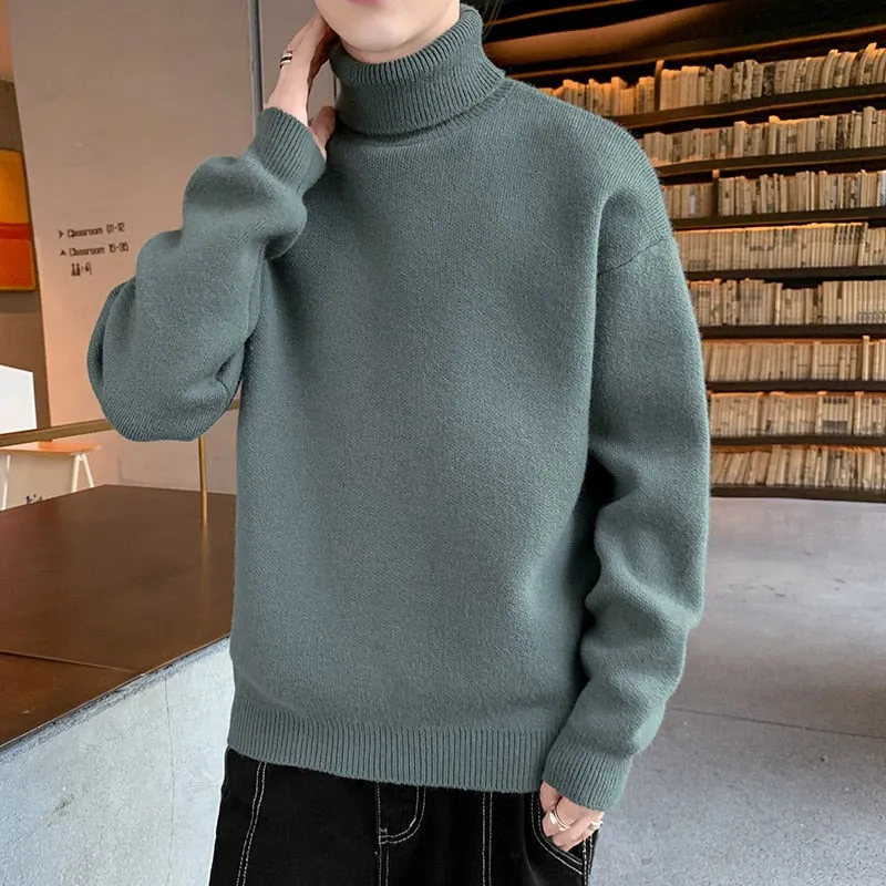 Xituodai Turtleneck Sweaters Men Loose Knitted Pullovers Fashion Youthful Vitality Knitted Turtleneck Sweater Men Warm Casual Pu